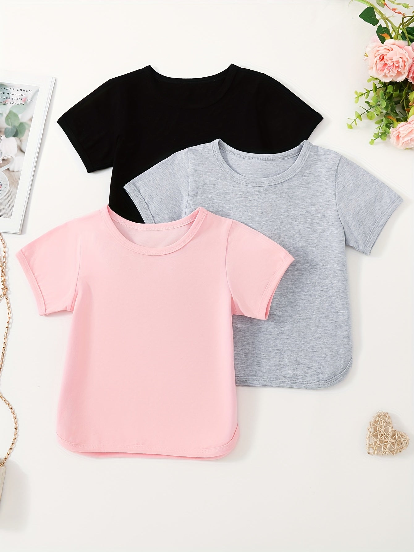 3pcs Girls Cropped Short Sleeve T shirt Set Spring Summer Gift