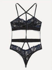 Sexy Floral Embroidered Lace Bodysuit