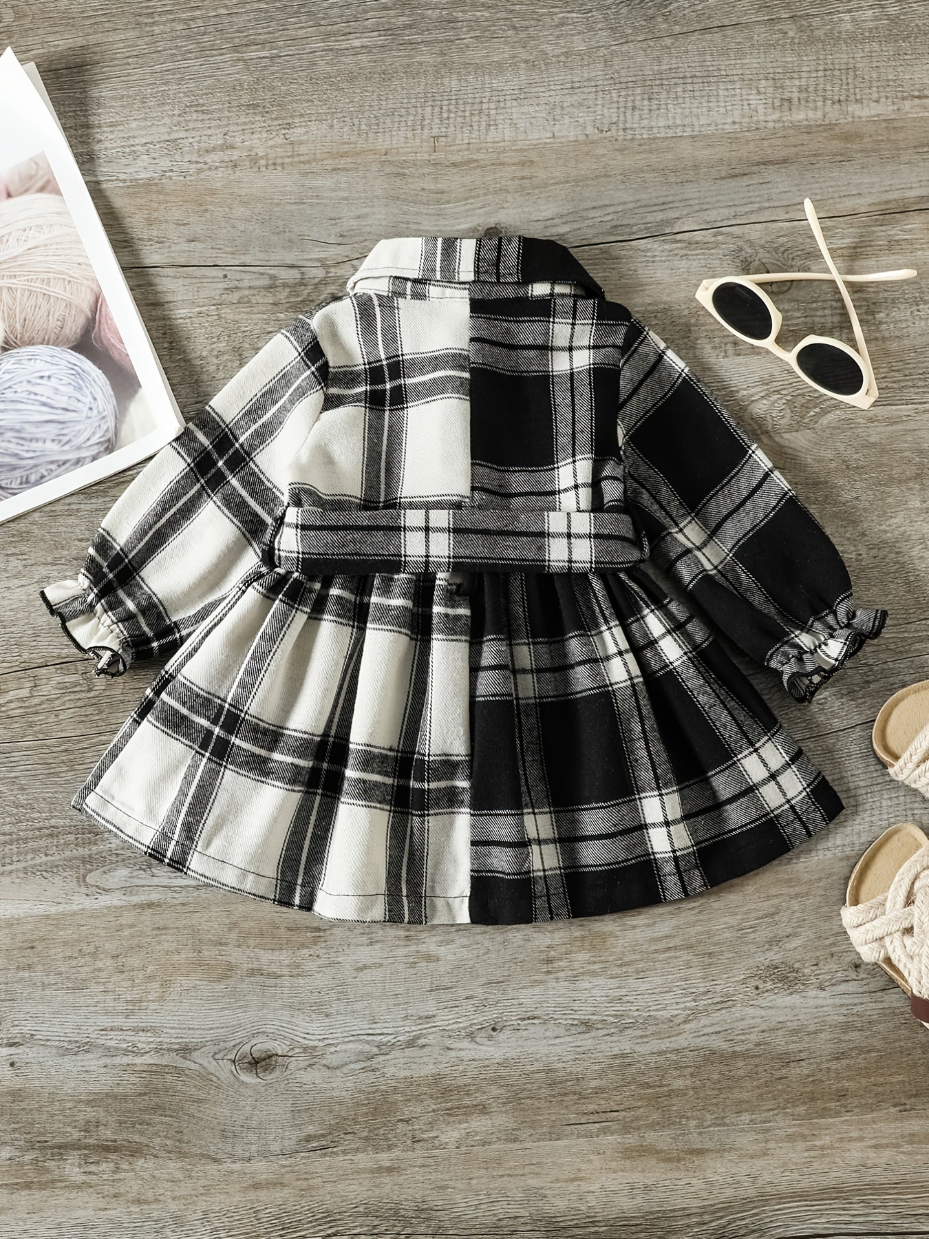 Plaid Contrast Ruffle Cuff Tunic Dress Baby Girls