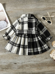 Plaid Contrast Ruffle Cuff Tunic Dress Baby Girls