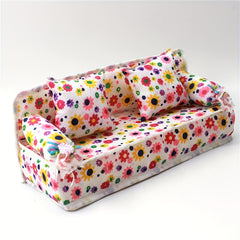 Dollhouse Furniture Flower Cloth Sofa with 2 Cushions