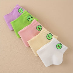 5 Pairs Frog Print Socks Low Cut Crew Women's Stockings