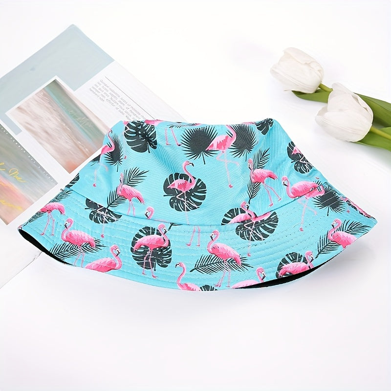 Flamingo Print Bucket Hat Casual Cartoon Basin Hat For Women Men