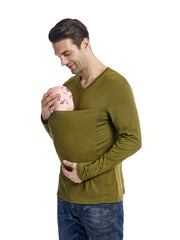 Men's V Neck Long Sleeve T shirt With Chest Pocket