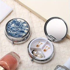 Artistic Glass Print Round Pill Organizer with 3 Compartments