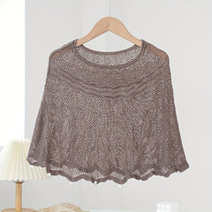 Faux Pearl Decor Shawl Solid Knitted Warm Wraps Wavy Cape for Women