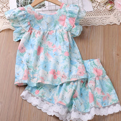 Floral Tank Top & Mesh Shorts Set for Girls
