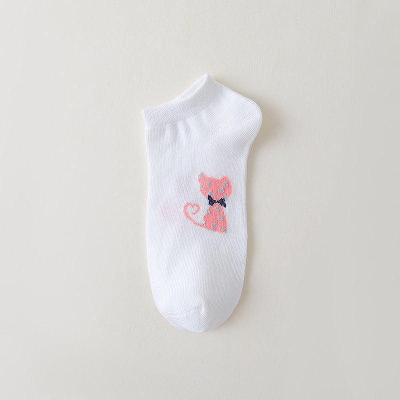 Women's Kitty Ankle Socks, 5 Pairs