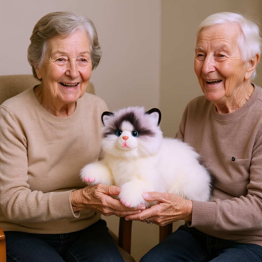 Ultra Soft Siamese Cat Plush Toy & Striped Kitten Hugging Companion