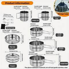 10pcs Stainless Steel Tableware Set for 3-4 People with Storage Bags