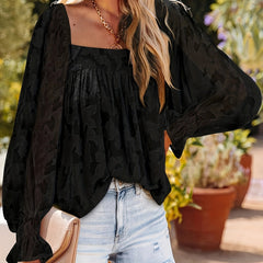 Boho Blouse Women's Plus Floral Print Flounce Sleeve Top