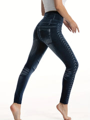 Denim Print Yoga Leggings Jeans Sports Running Tight Pants