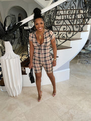 Geometric Pattern Vintage Short Sleeve Jumpsuit