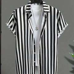 Striped Pattern Men's Short Sleeve Lapel Shirt