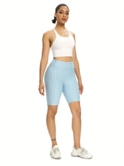 Women's Seersucker Knee Length Yoga Shorts Moisture Wicking