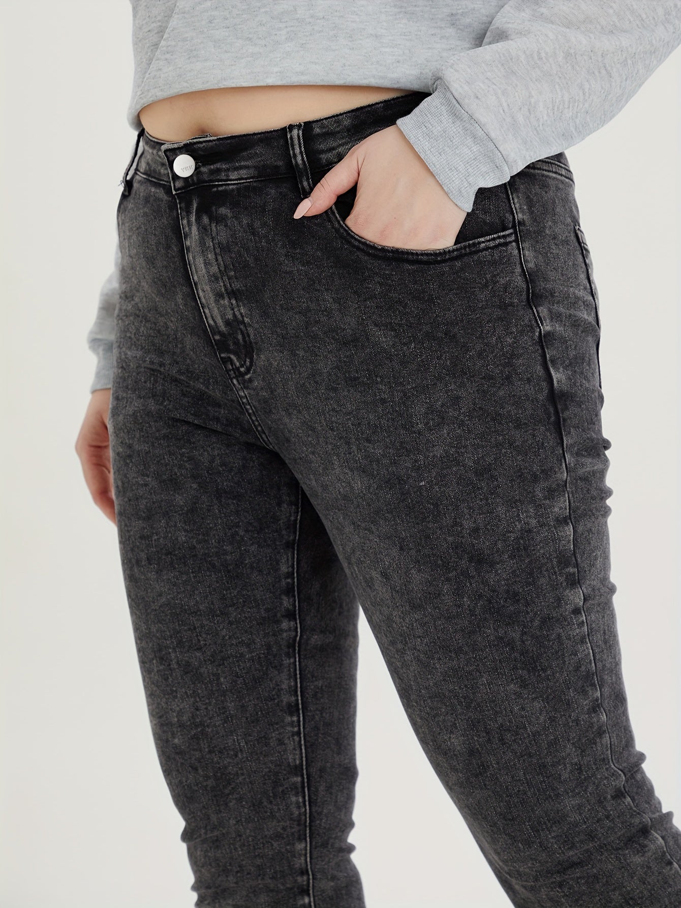 Casual Jeans Women's High Stretch Tapered Leg Washed Jeans