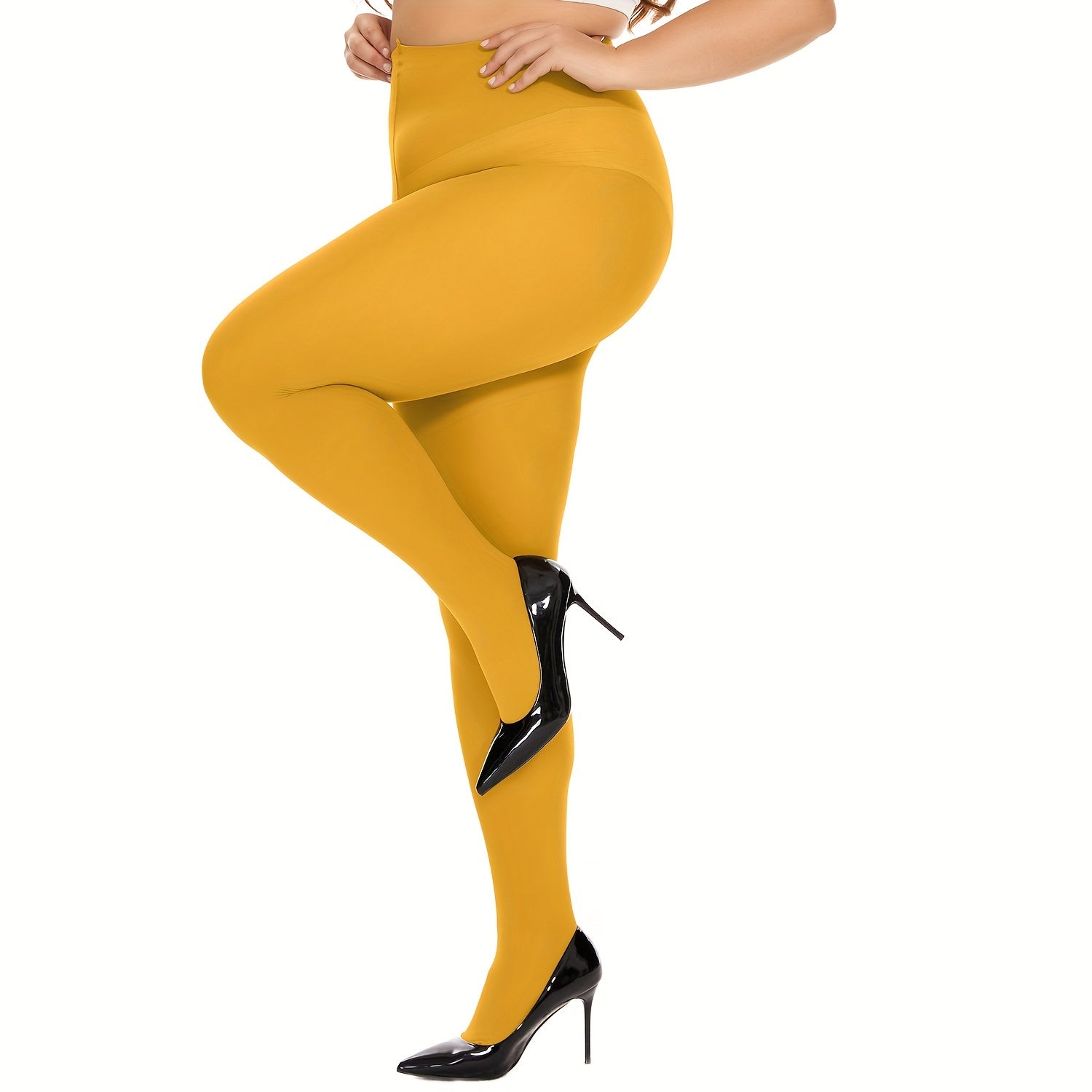 Basic Tights Women's Plus Solid Tummy Control High Waisted Pantyhose