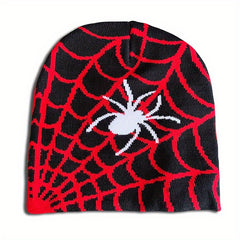 Y2K Knitted Beanie Spider Web Pattern Jacquard Hat