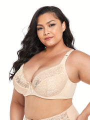 Sexy Bra Women's Plus Solid Contrast Lace Underwire Light Padding