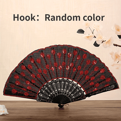 Sequin Fabric Folding Fan Embroidery Lace Fan Vintage Fan