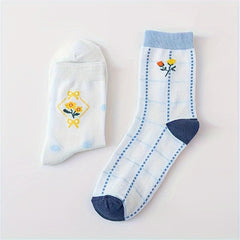 5 Pairs Floral Print Socks Comfy & Mid Tube Socks Women's Stockings