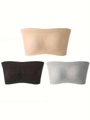 3pcs Strapless Bandeau Bras Comfy & Breathable Stretch Everyday Bra
