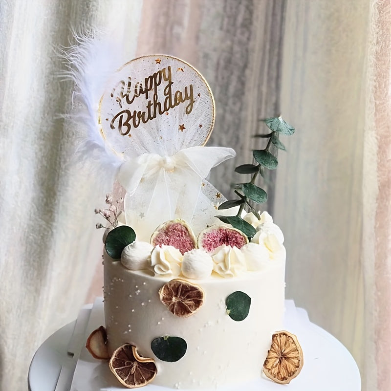 Mesh Bow Pearl Feather Cake Decoration Insert