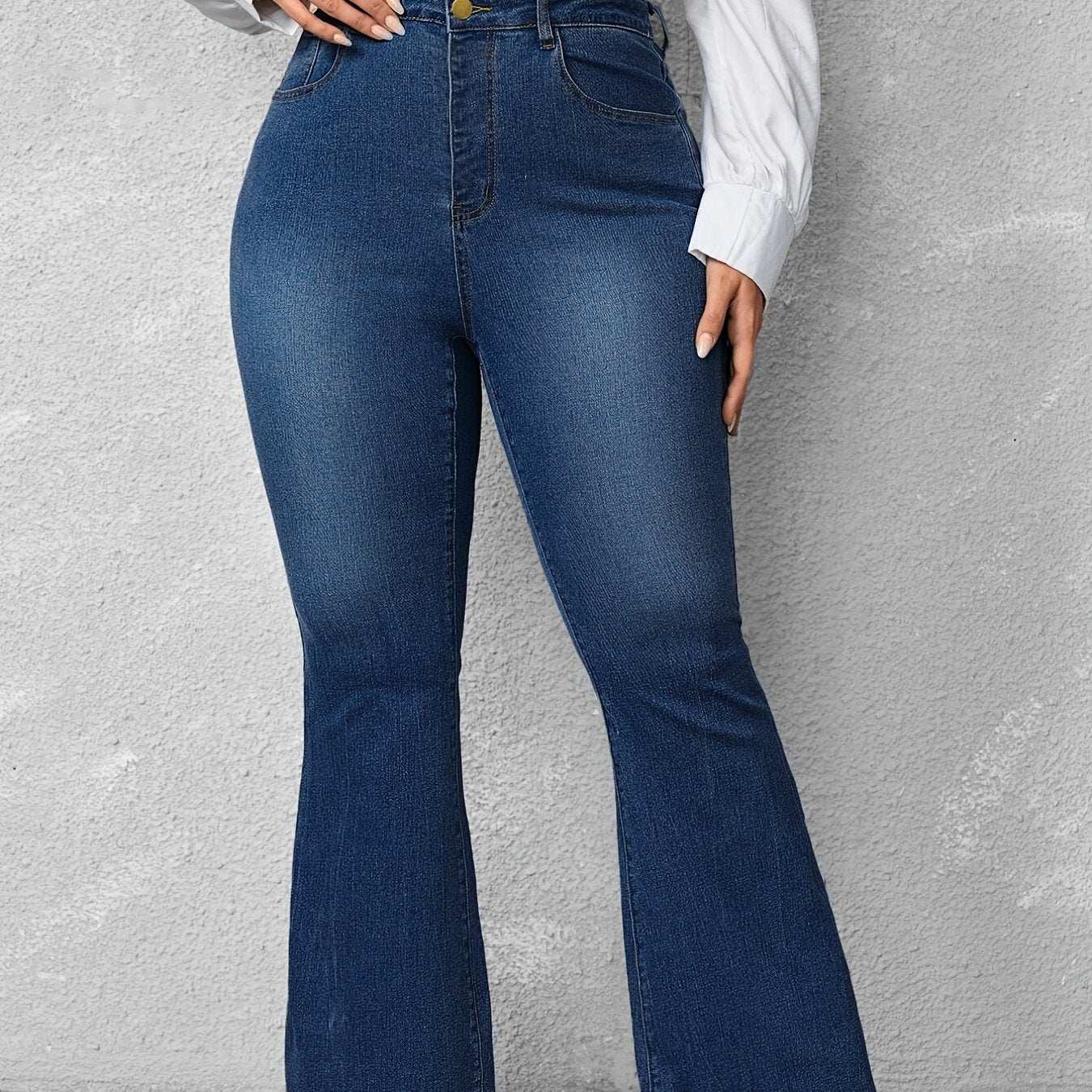 Flared Leg Button Fly Denim Jeans Women's Plus Casual Jeans