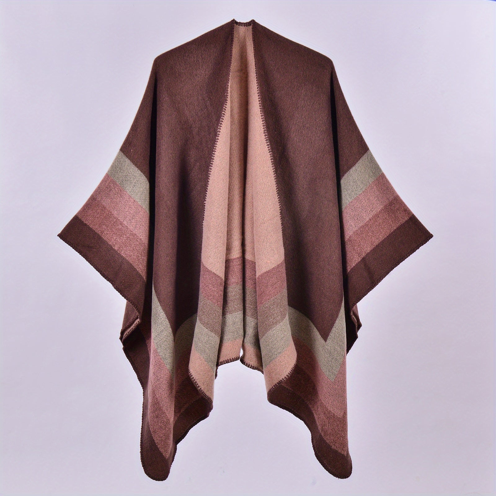 Vintage Cashmere Stripe Jacquard Large Shawl Warm Cape Scarf Blanket