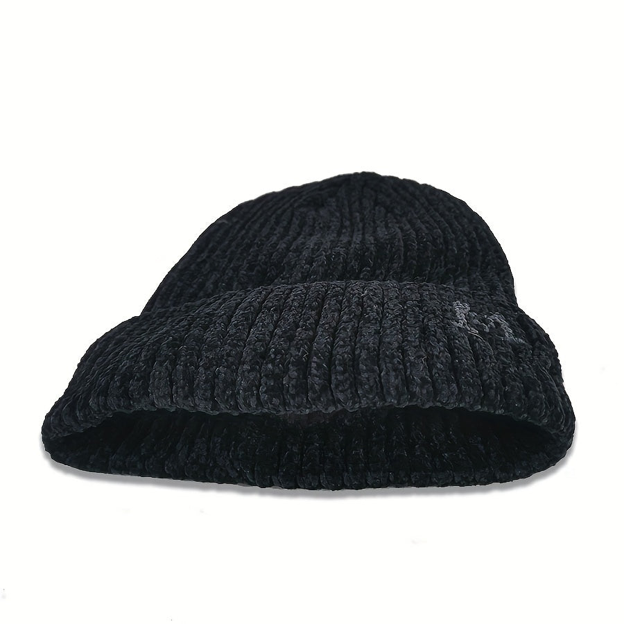 Chenille Velvet Pullover Beanie Winter Hat Windproof Knitted Ski Hat