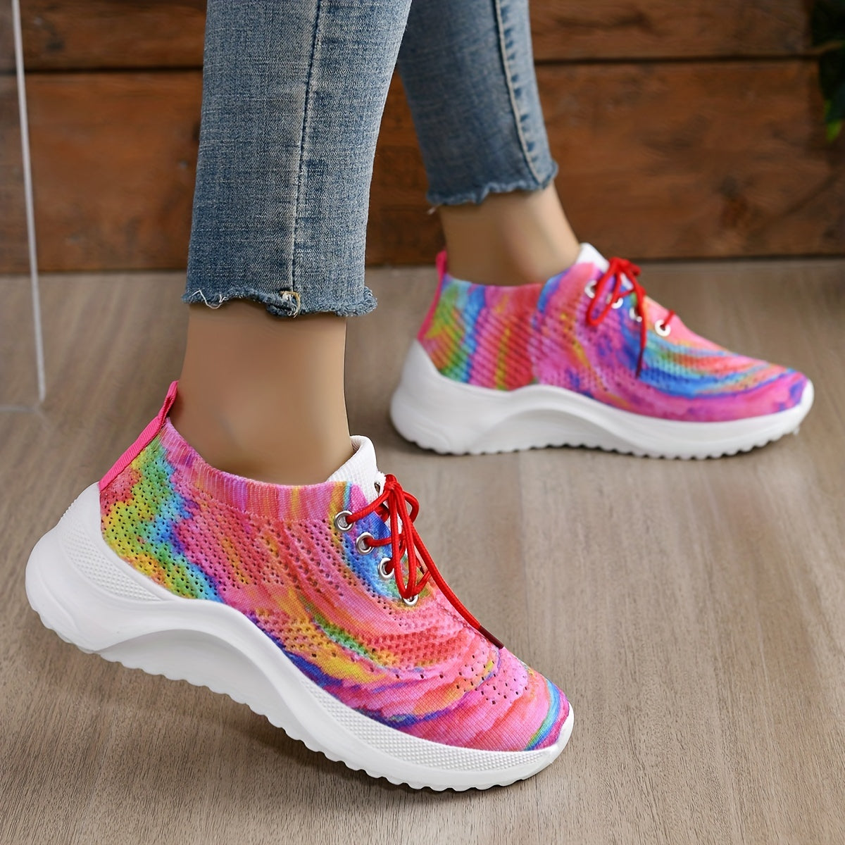 Women's Colorful Mesh Breathable Running Shoes Lightweight Lace Up