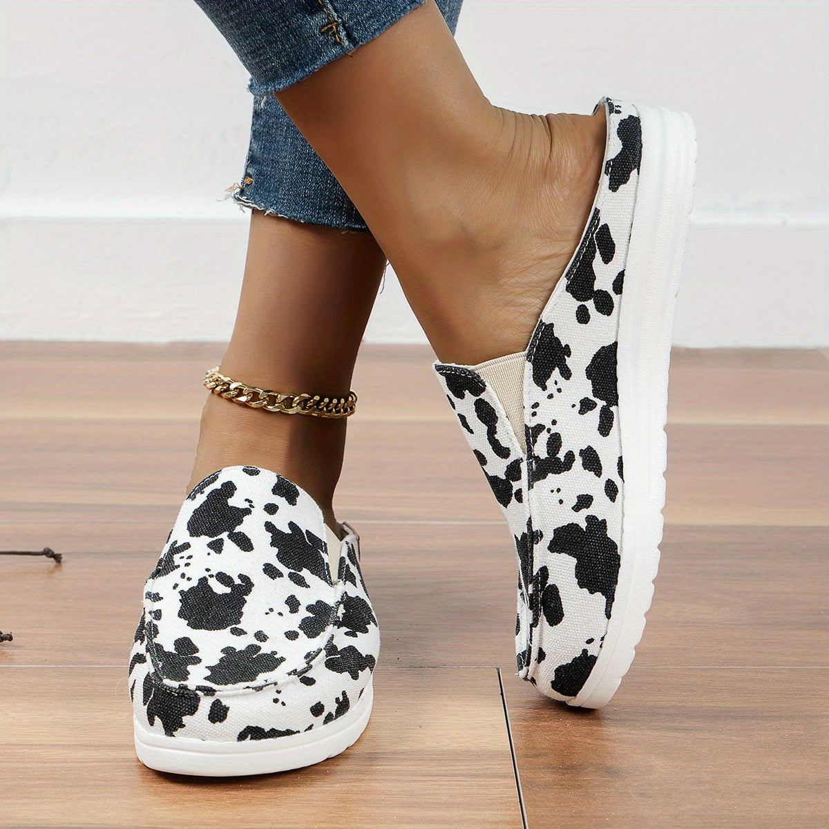 Women's Sunflower Print Mules Sneakers Slip On Loafers