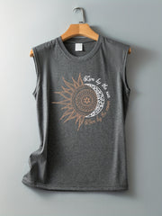 Moon & Sun Print Sleeveless Tank Top for Women