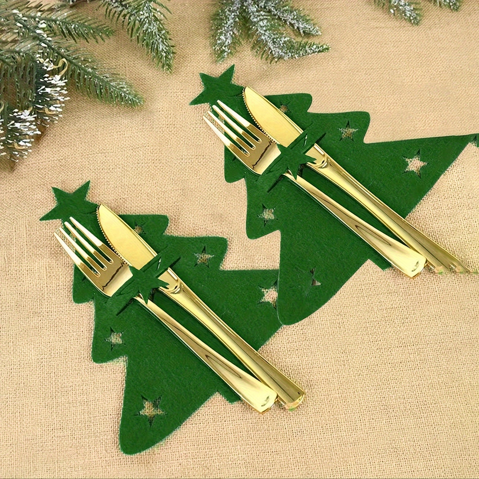 4pcs Christmas Tree Cutlery Holder Felt Fork Spoon Bag