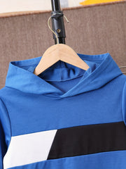 Boy's 2pcs Block Hoodie & Sweatpants Set for Spring Fall