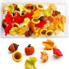 40pcs Autumn Push Pins Thanksgiving Decor Fall Leaves Ginkgo Pine Cones Sunflowe