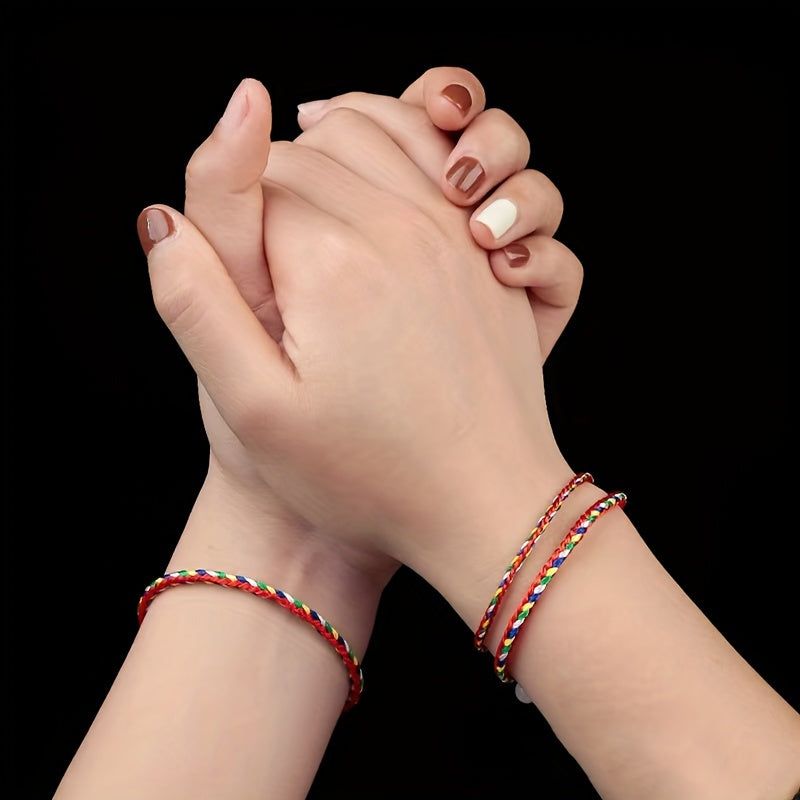 2 Pcs Colorful Rope Bracelet Good Luck Couple Holiday Gift