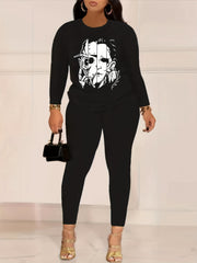 Women's Plus Size Cartoon Print Tee & Leggings Outfit Set