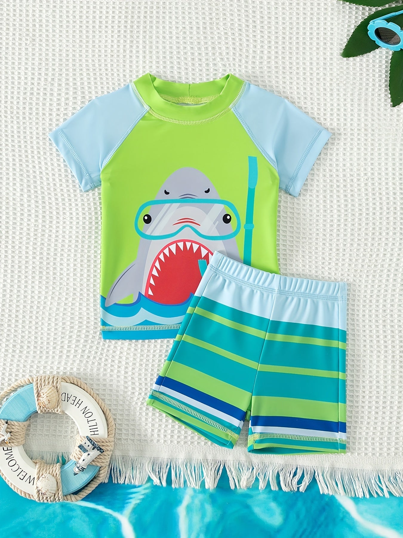 Kids Sunscreen Swimsuit Set Quick Drying Cartoon Graphic Swimwear
