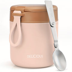 Pink Hot Insulated Water Cup with Foldable Spoon Leak Proof 15.2 Ounces