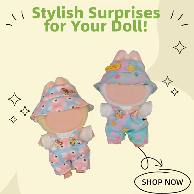 Doll Fisherman Outfit Set with Hat and Overalls 6-9 inch Dolls