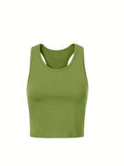 Solid Crew Neck Tank Top Sleeveless Racerback Top for Summer