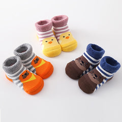 3 Pairs Baby Striped Cartoon Animal Print Floor Socks Warm Winter