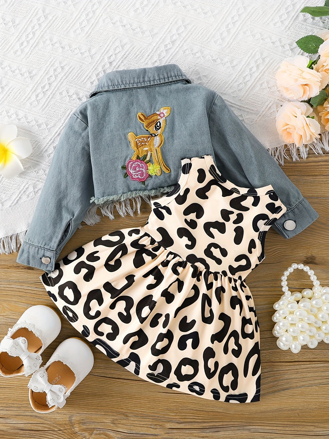 2pcs Baby Girls Dress & Denim Jacket Set