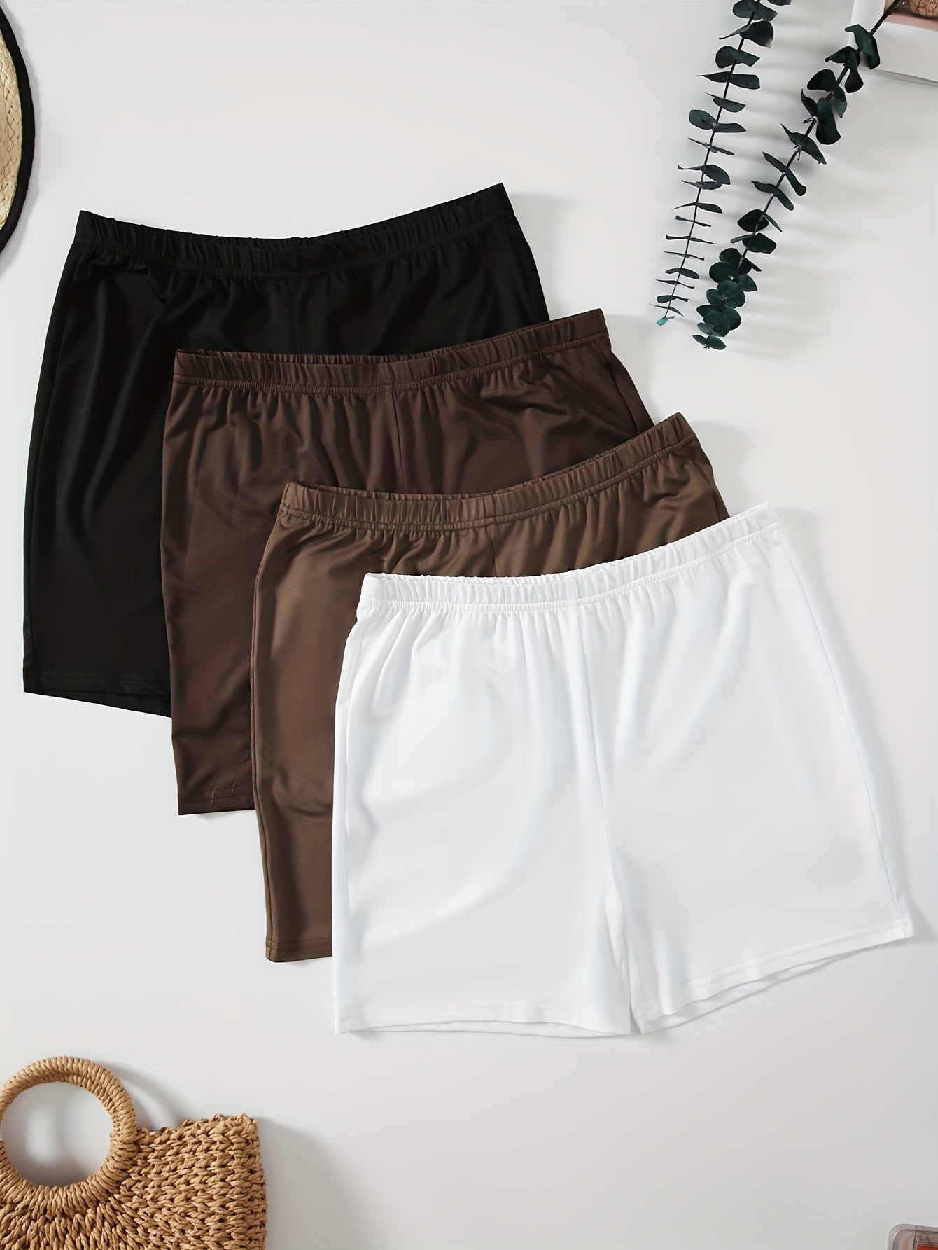 4 Pack Basic Solid Shorts Women's Casual Biker Shorts