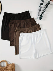 4 Pack Basic Solid Shorts Women's Casual Biker Shorts