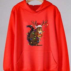 Girls Christmas Lights Squirrel Graphic Hooded Sweatshirt