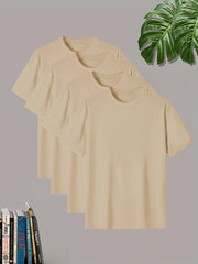 4 Pcs Men's Solid Short Sleeve T-shirt Tee Summer Casual Comfy Cotton