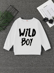 WILD BOY Letter Print Boys Casual Pullover Sweatshirt Long Sleeve Tops