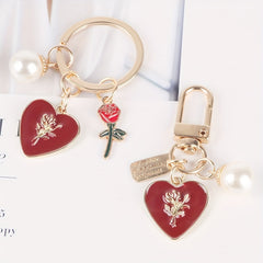Rose Flower Tassel Keychain Purse Bag Car Charm Pendant Gift